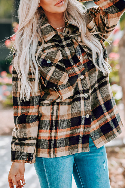 Pink Geometric Plaid Print Pocketed Shacket