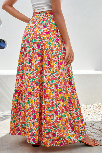 Saia longa em camadas com estampa floral Boho amarela