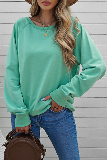 Green French Terry Cotton Blend Pullover Sweatshirt