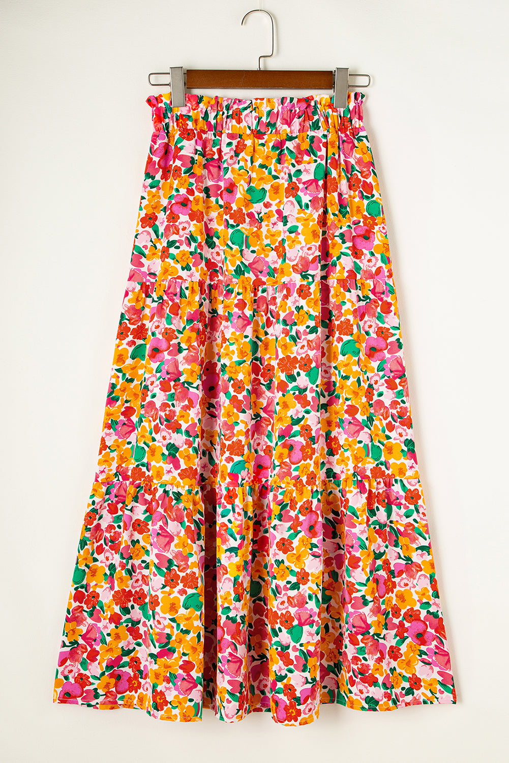 Saia longa em camadas com estampa floral Boho amarela