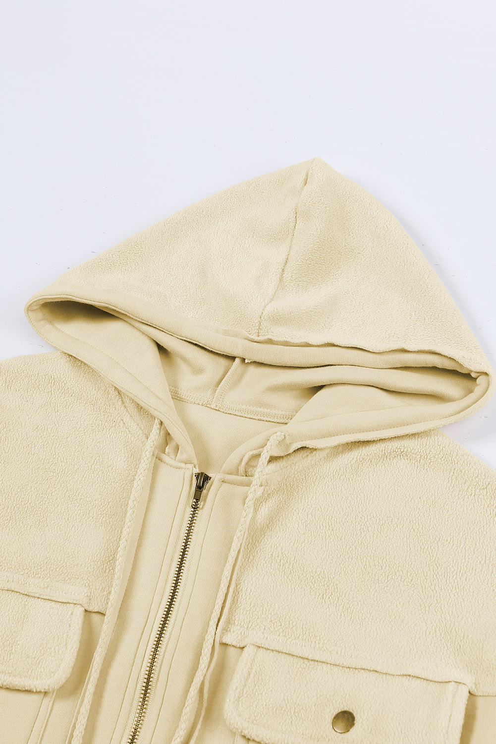 Gray Flap Pocket Drawstring Hood Zip Up Jacket