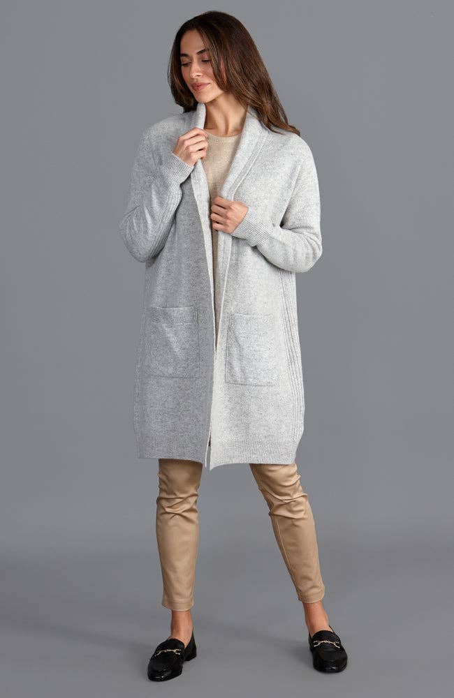 Womens Pure Lambswool Long Line Cardigan with Pockets