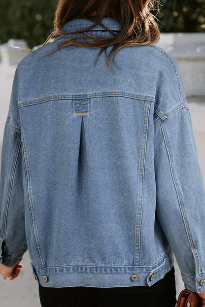 Blue Stripe Washed Oversize Pocketed Denim Jacket