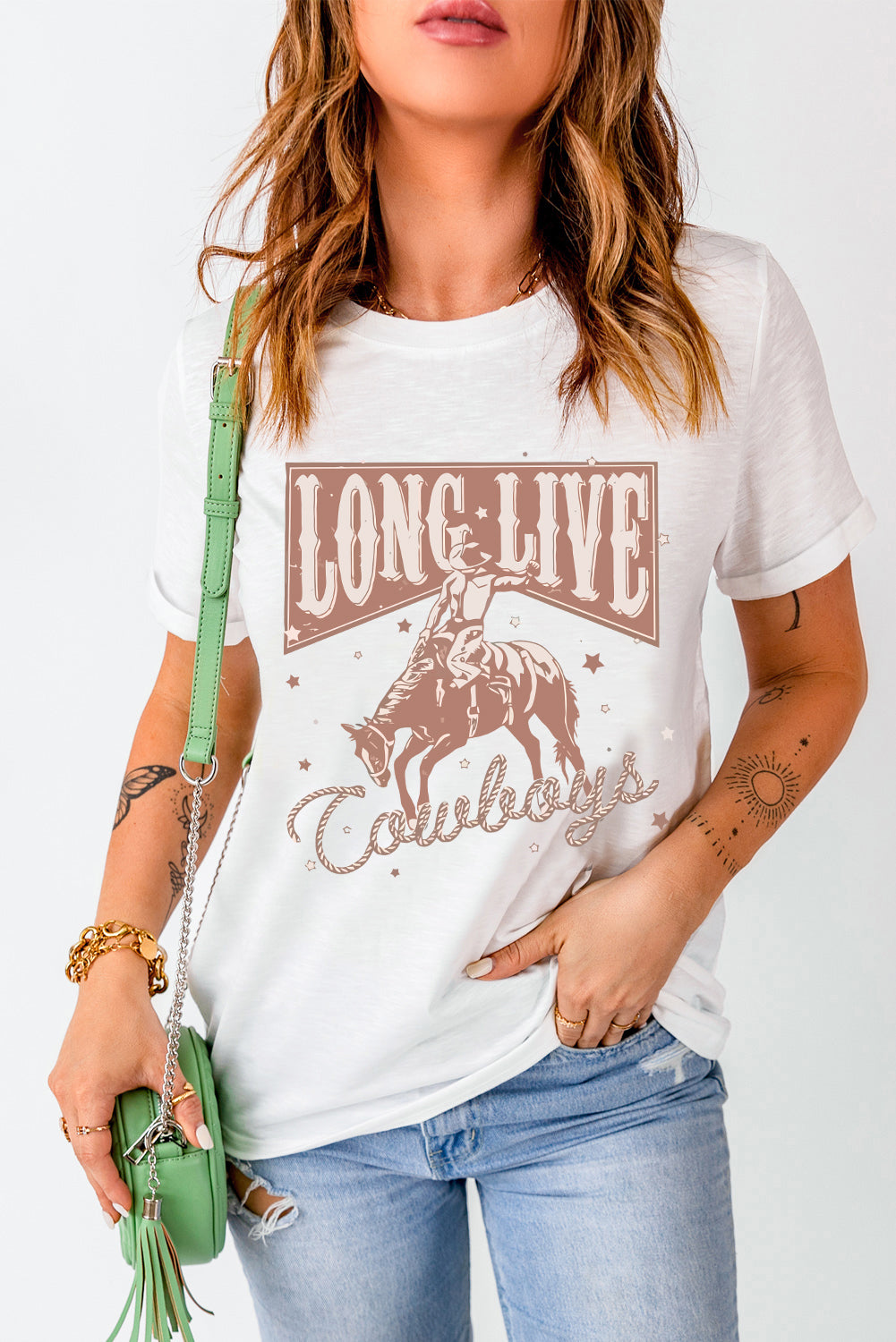 Camiseta branca LONG LIVE Cowboy com gola redonda