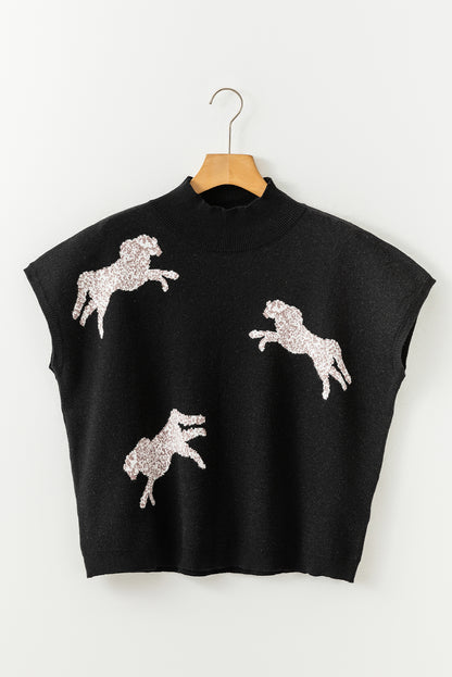 Pull à manches courtes et col haut à motif de guépard animé abricot