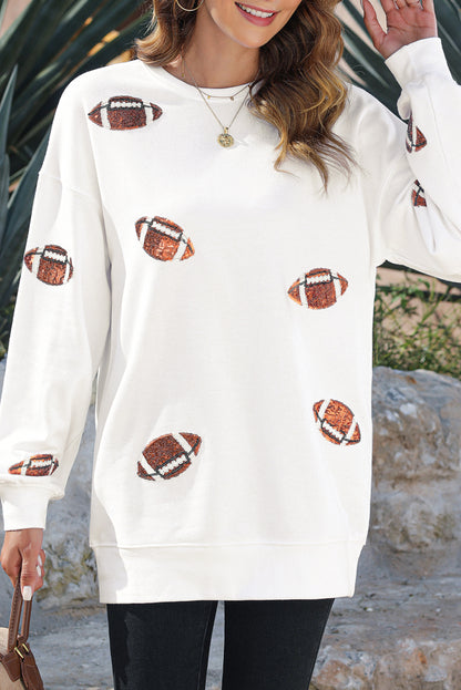 Black Sequin Rugby Graphic Pullover Sweatshirt