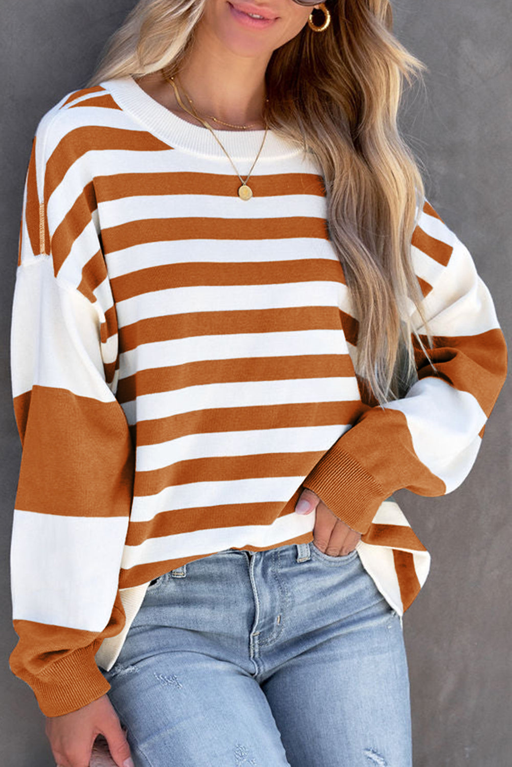 Black Stripe Drop Shoulder Striped Pullover Sweatshirt