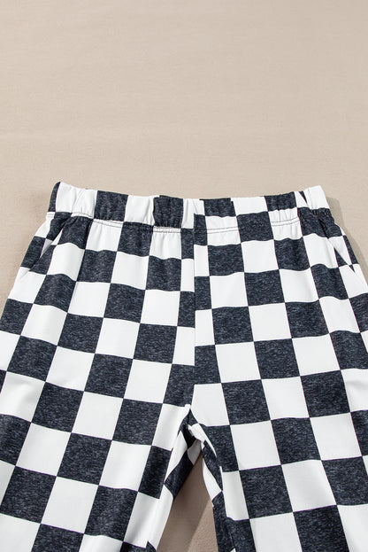 Black Checkerboard High Rise Casual Flared Pants