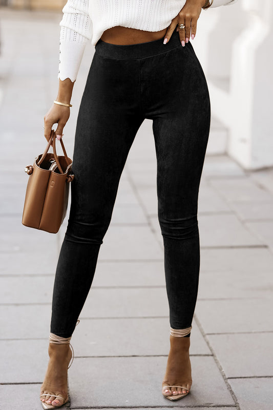 Khaki High Waist Faux Suede Skinny Leggings