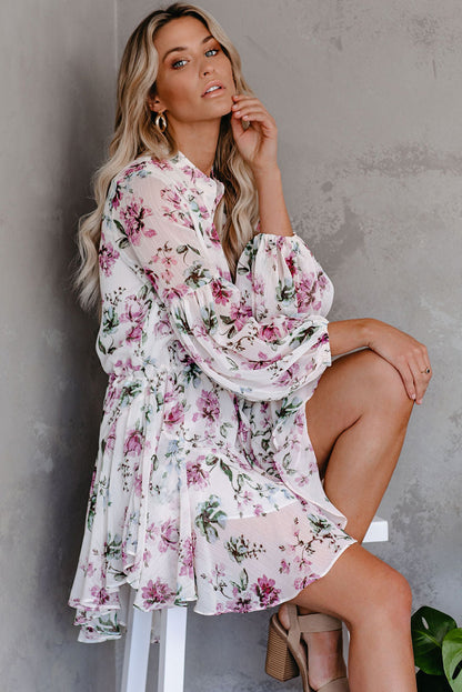 Robe fluide vintage à imprimé floral avec cordon de serrage