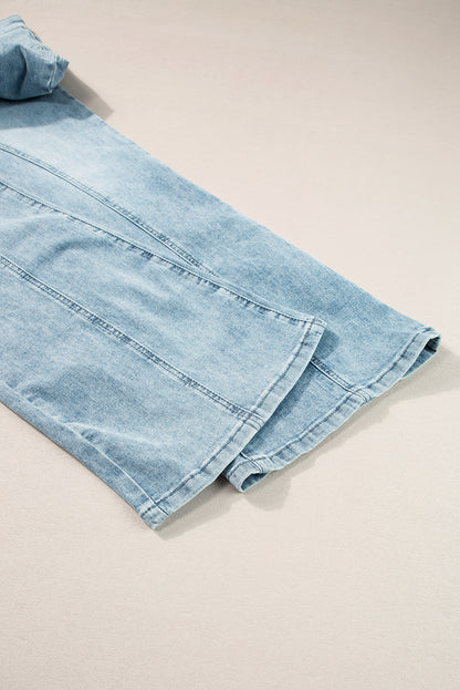 Jeans longos de cintura alta com perna extra larga com lavagem ácida azul crepúsculo