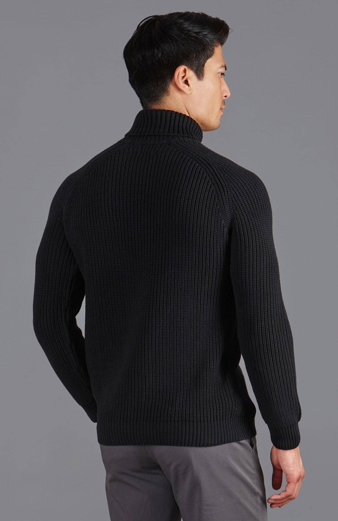 Mens Midweight Cotton Fisherman Rib Knit Roll Neck Jumper