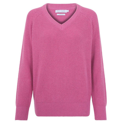 Womens Cotton Ribbed V Neck Jumper