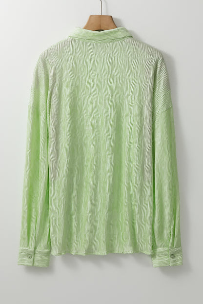 Laurel Green Textured Side Split Casual Shirt