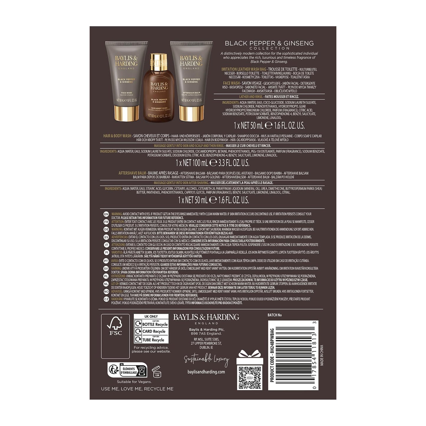 Baylis & Harding Black Pepper & Ginseng Men's Luxury Wash  Gift Set - Vegan Friendly (Pack of 1)