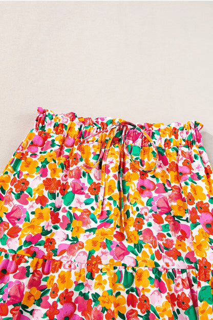 Saia longa em camadas com estampa floral Boho amarela