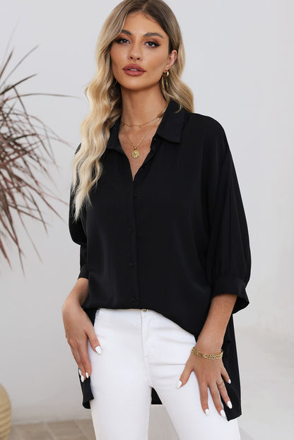 Chemise oversize blanche à manches 3/4 bouffantes