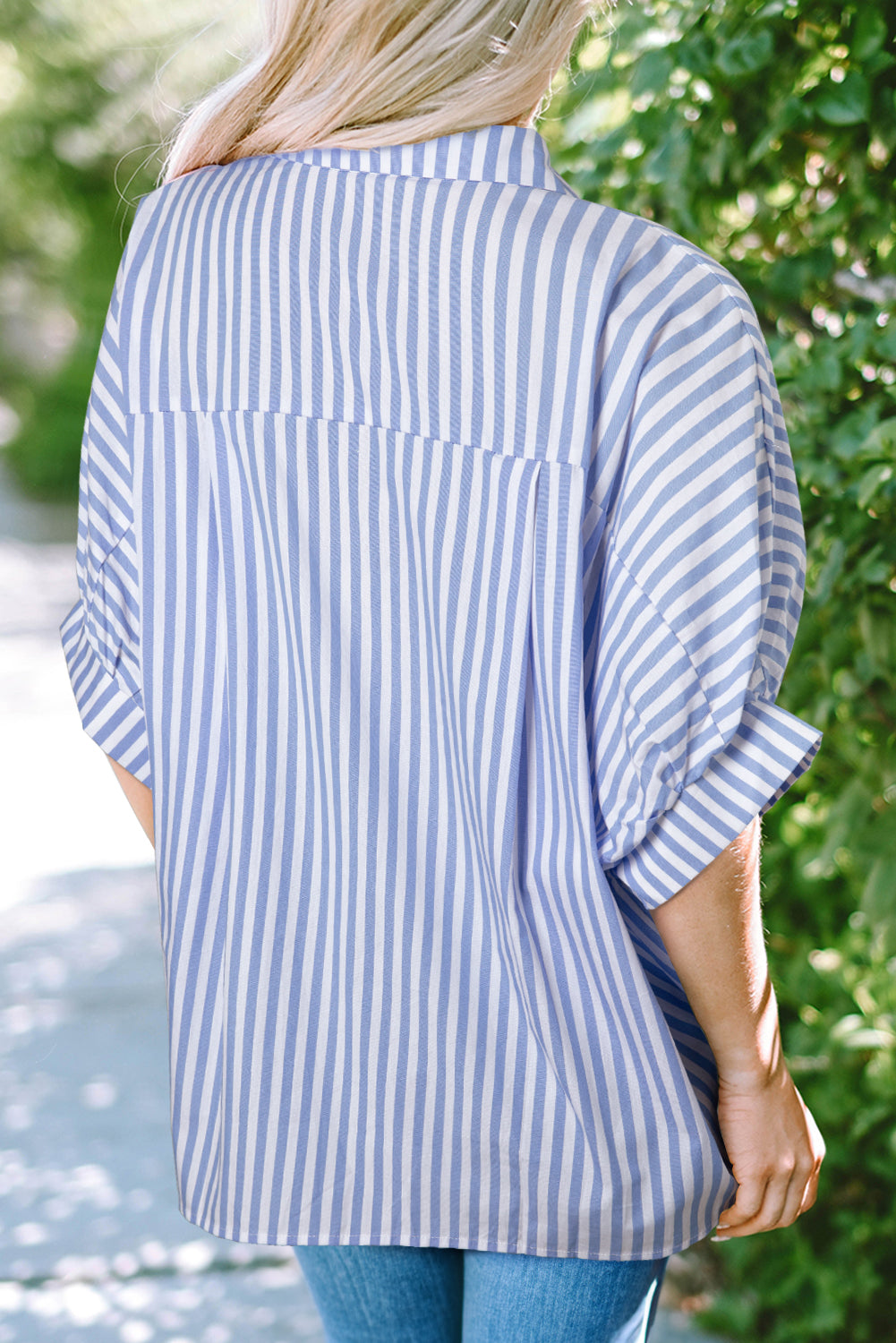 Green Stripe Dolman Sleeve Oversize Shirt