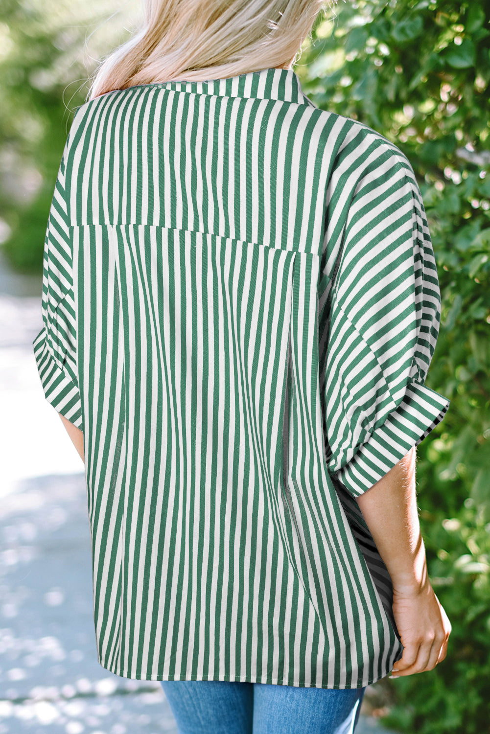 Green Stripe Dolman Sleeve Oversize Shirt