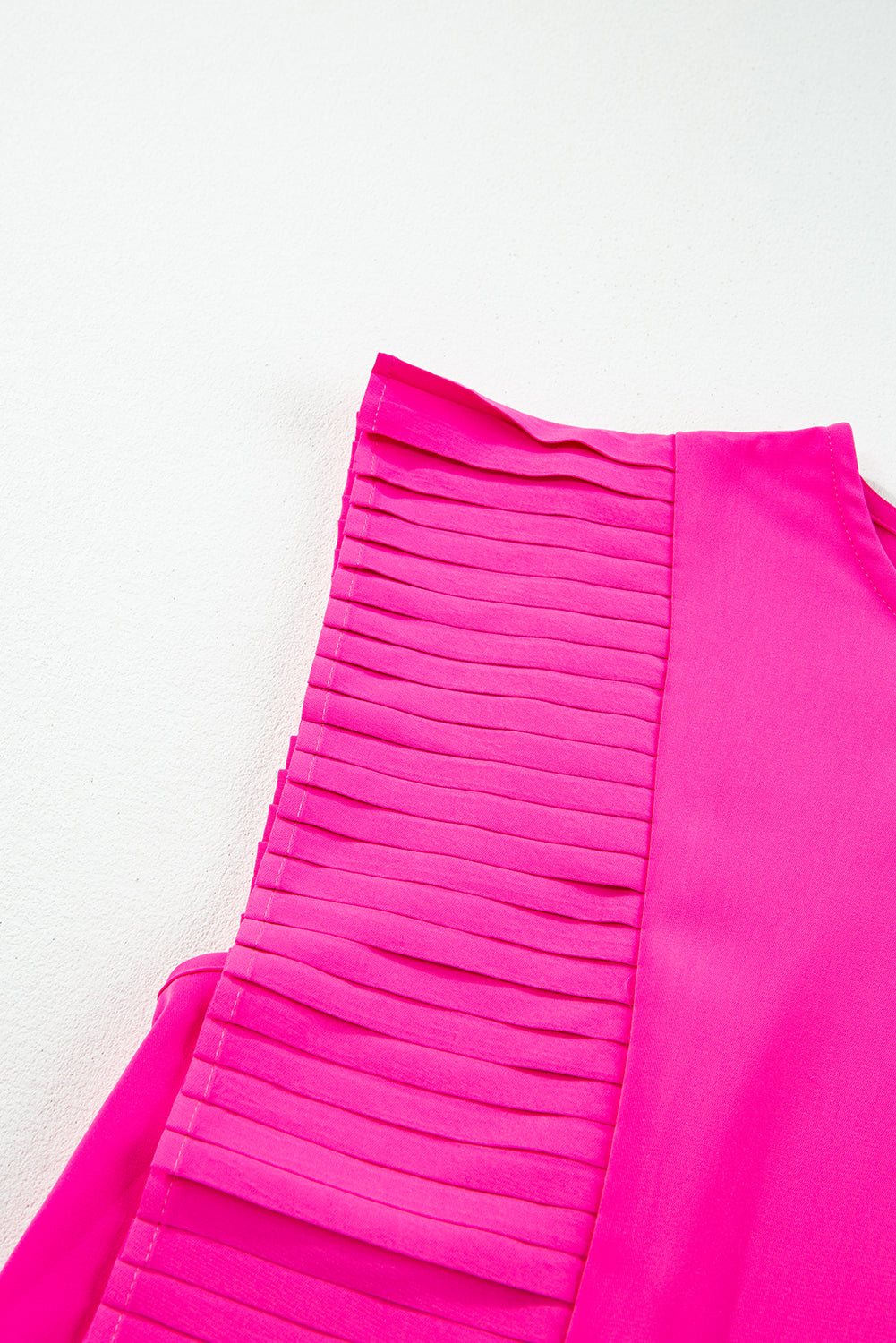 Bright Pink Pleated Ruffle Patchwork Sleeveless Blouse