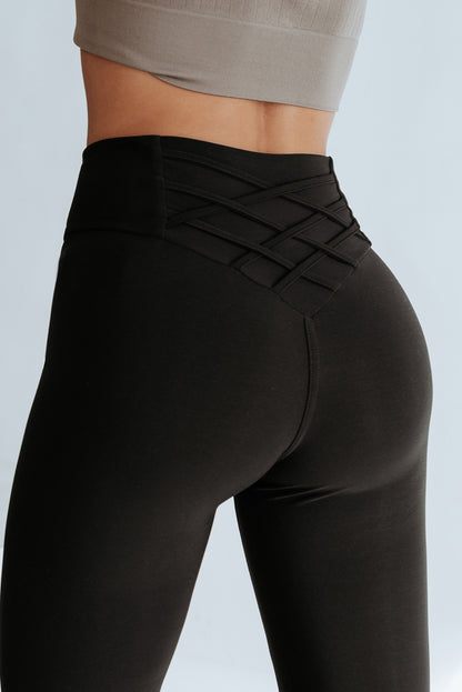 Legging taille haute noir croisé avec contrôle du ventre