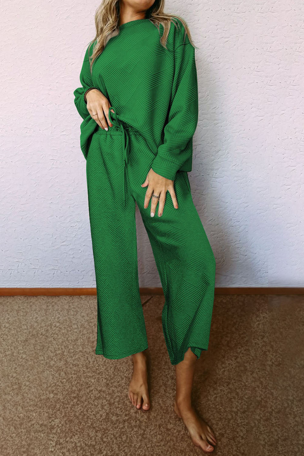 Tenue 2 pièces ample texturée vert foncé