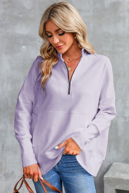 Purple Oversized Quarter-Zip Pullover Sweatshirt