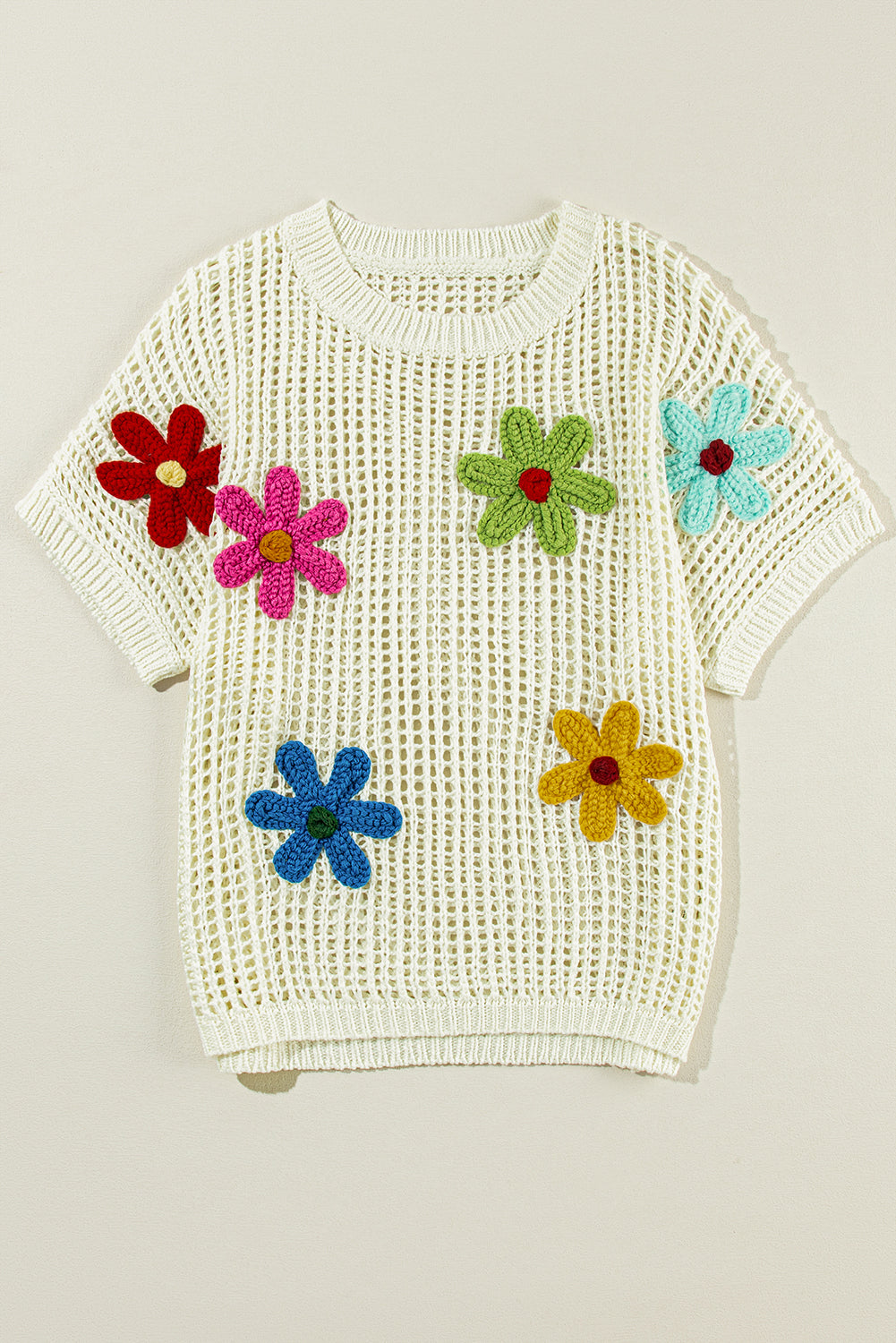 T-shirt pull noir à fleurs en crochet ajouré