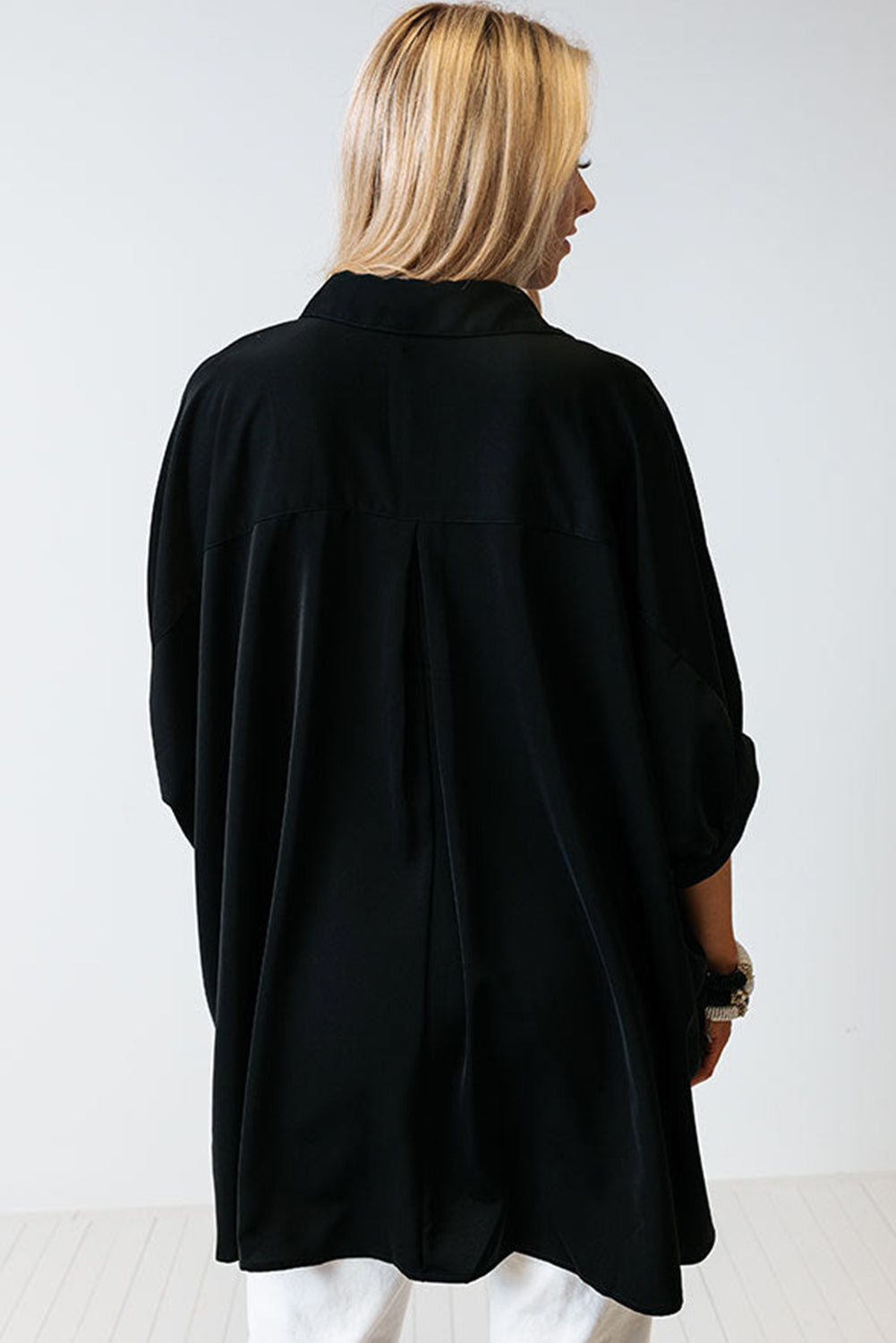 White 3/4 Puff Sleeve Oversize Shirt