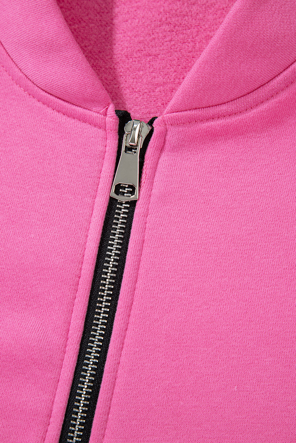 Bright Pink Solid Seamed Zipper Jacket and Drawstring Waist Pants Set