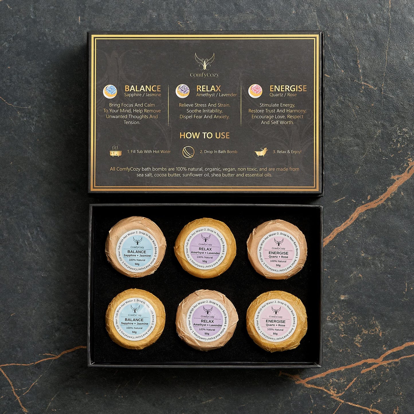 ComfyCozy Crystal Bath Bombs Luxury Gift Set