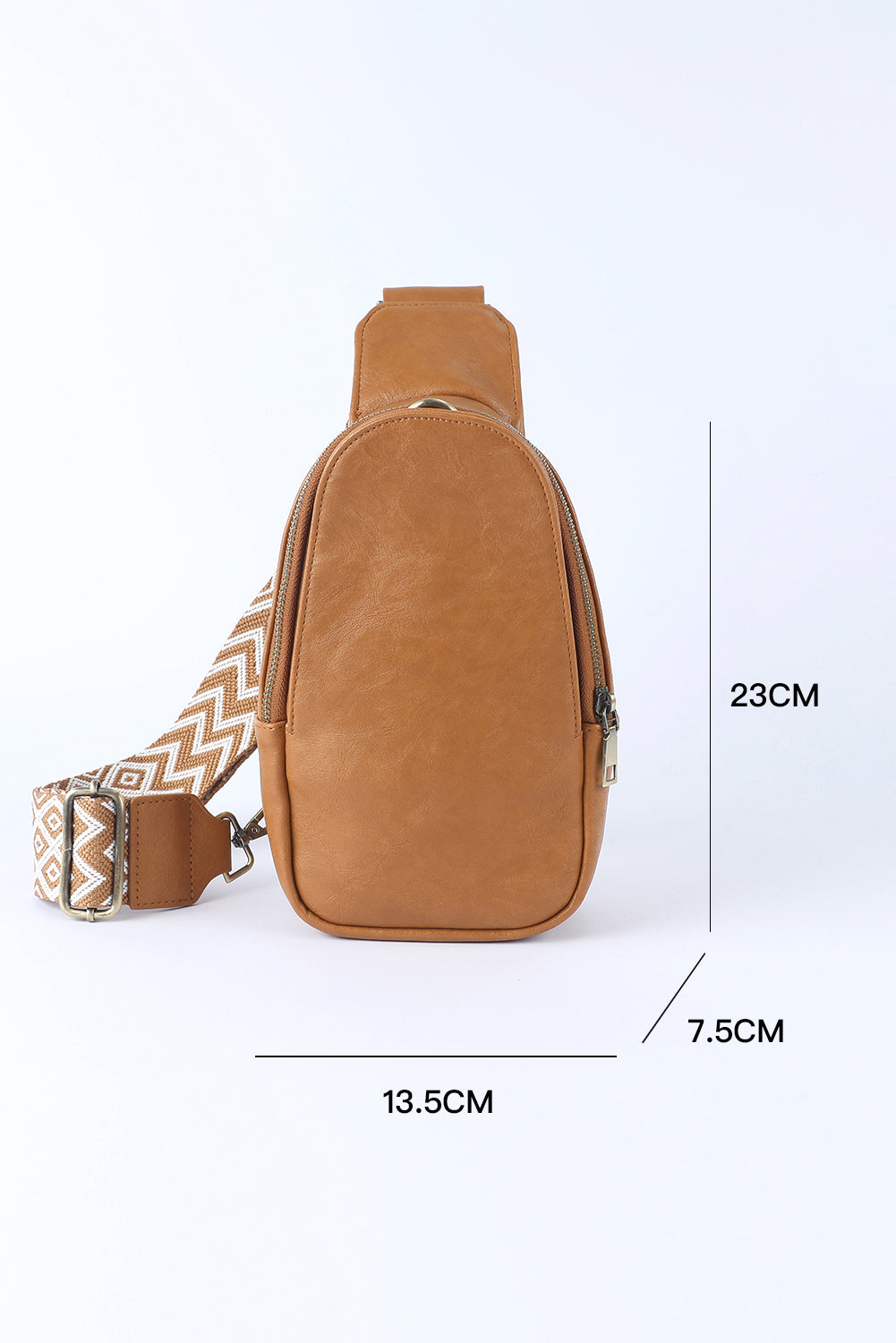 Bolsa de peito crossbody com zíper de couro sintético marrom