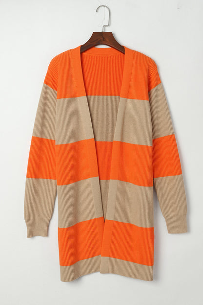 Orange Colorblock Ribbed Knit Cardigan