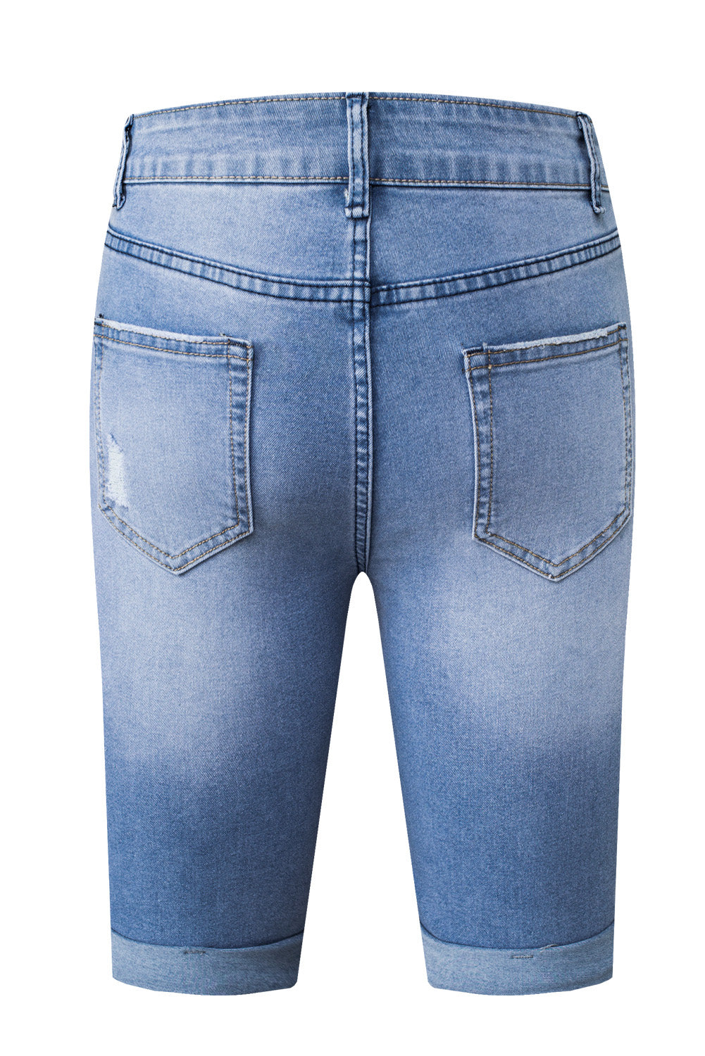 Bermuda Jeans Curta Azul Escura Acid Wash Roll-up Edge