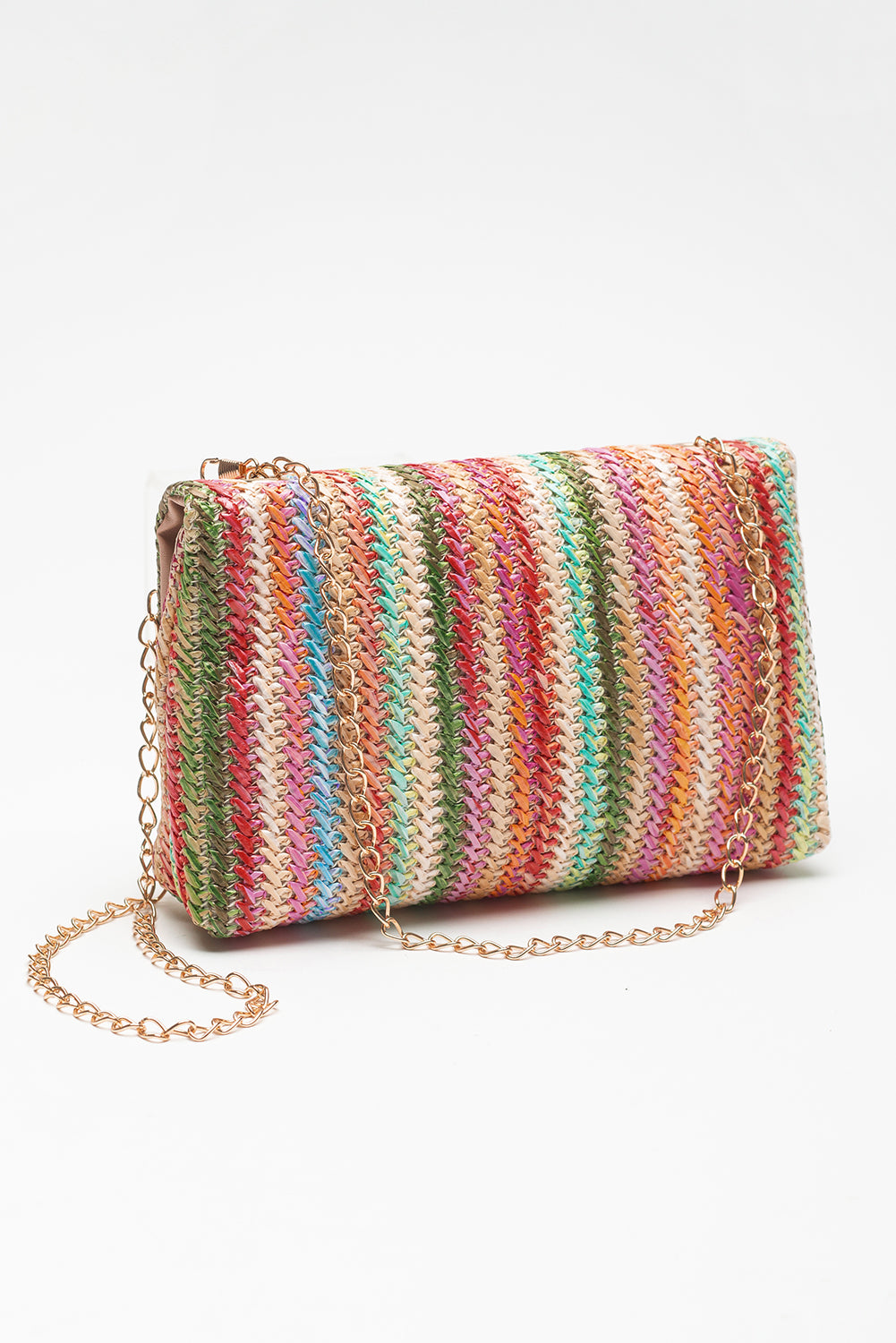 Sac à bandoulière bohème tissé multicolore avec chaîne dorée