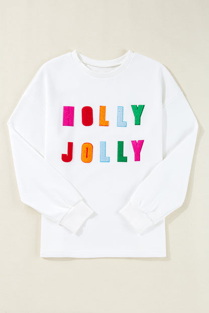 Black Chenille Holly Jolly Graphic Long Sleeve Top