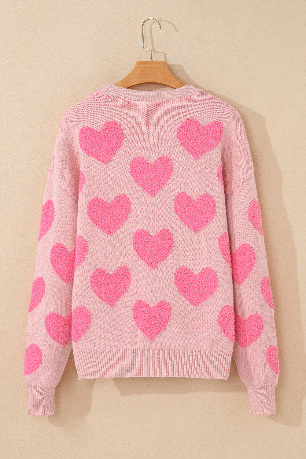 Pull en maille jacquard coeur Saint-Valentin rose clair