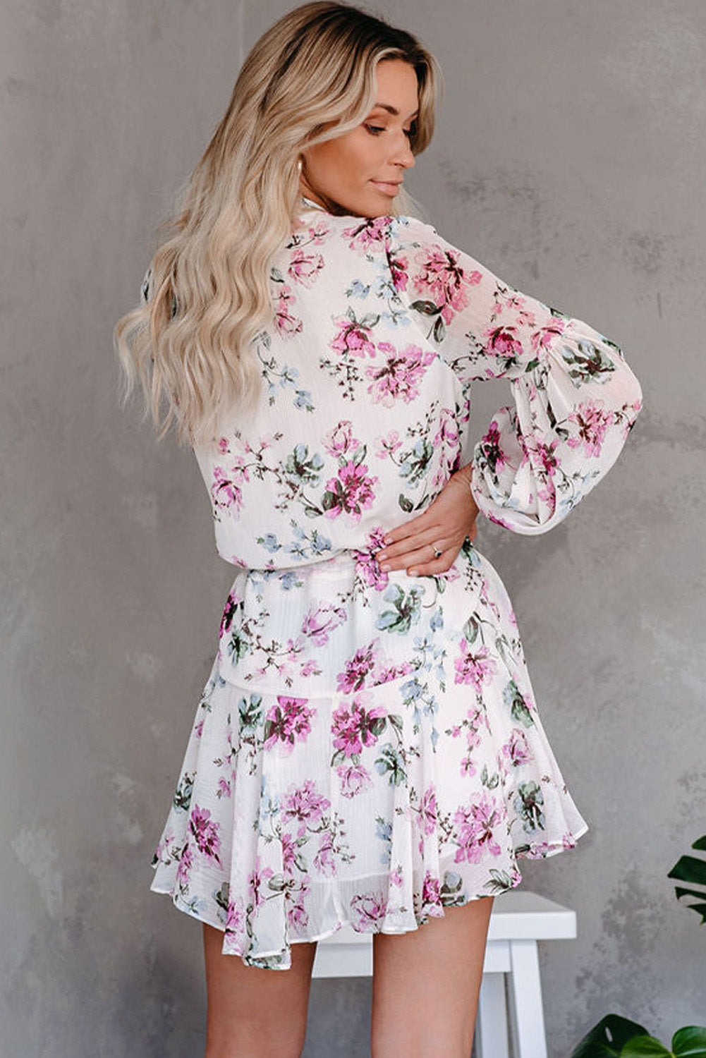 Vintage Floral Print Drawstring Flowy Dress