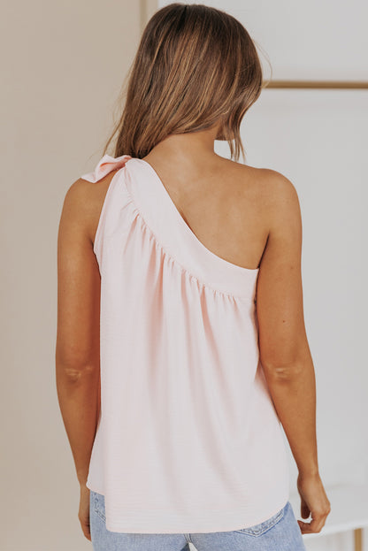 Pink Asymmetric Tie On Shoulder Sleeveless Top