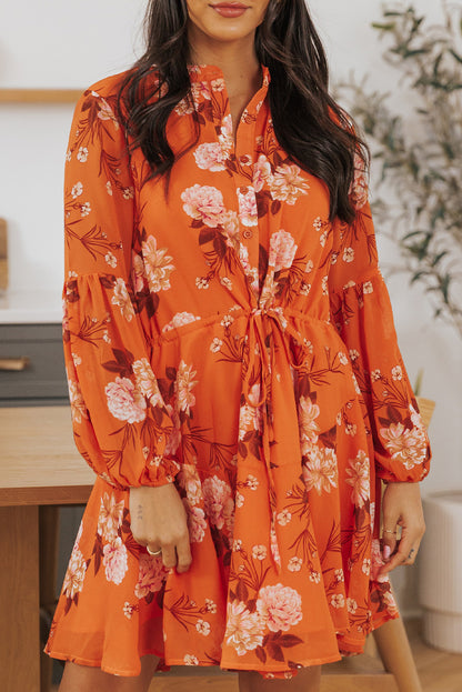 Robe fluide vintage à imprimé floral avec cordon de serrage