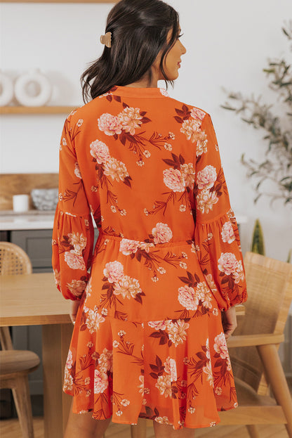 Robe fluide vintage à imprimé floral avec cordon de serrage