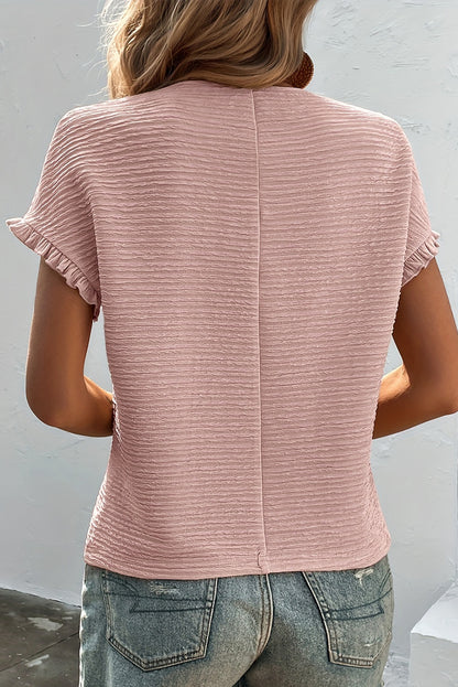 Blusa de manga curta com babados texturizados rosa claro