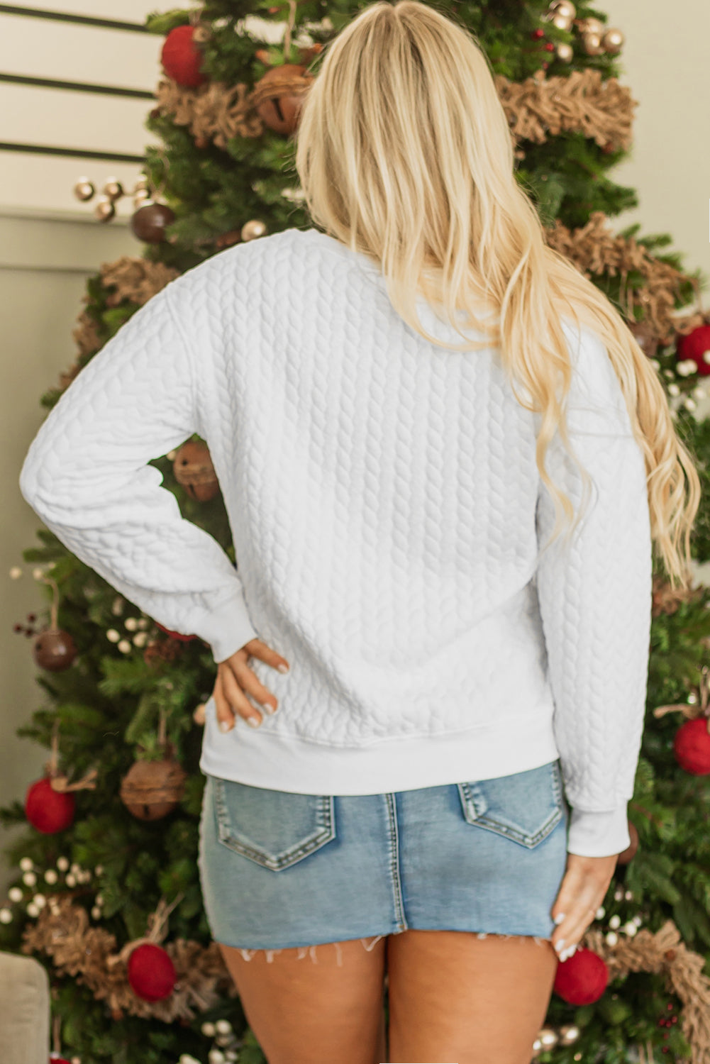 Blackish Green Merry And Bright Cable Knit Pullover Sweatshirt