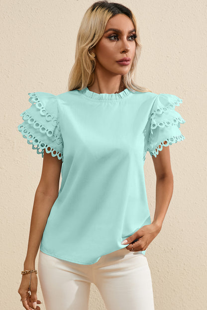 Blusa Beau Blue em camadas Ric Rac com manga e gola cheia