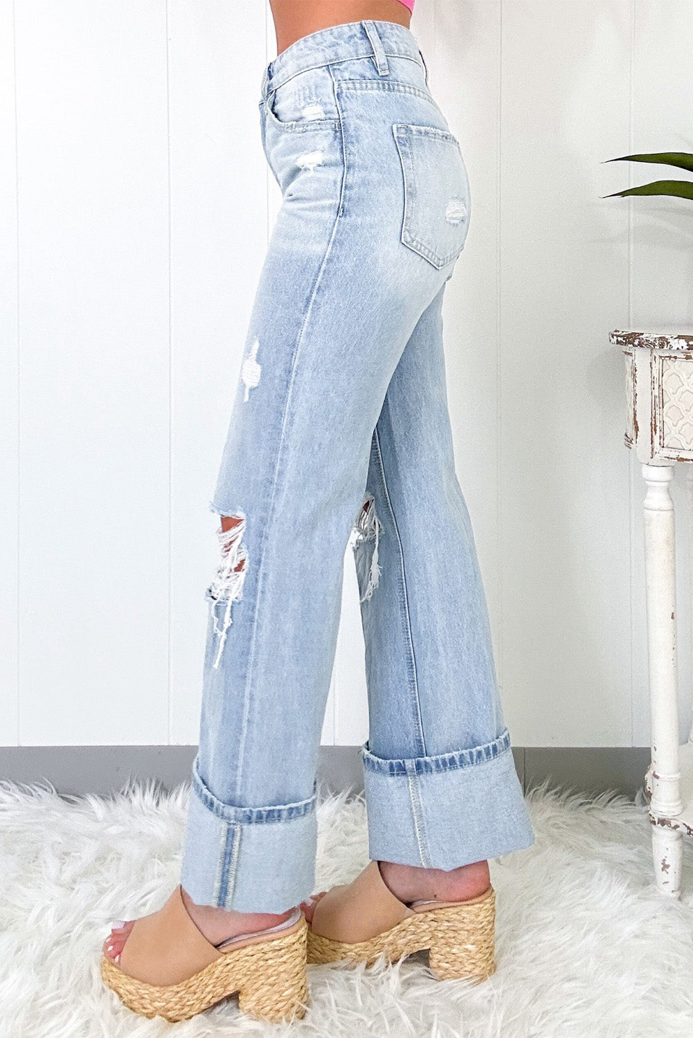 Jeans Beau Blue Light Wash desgastados Flare