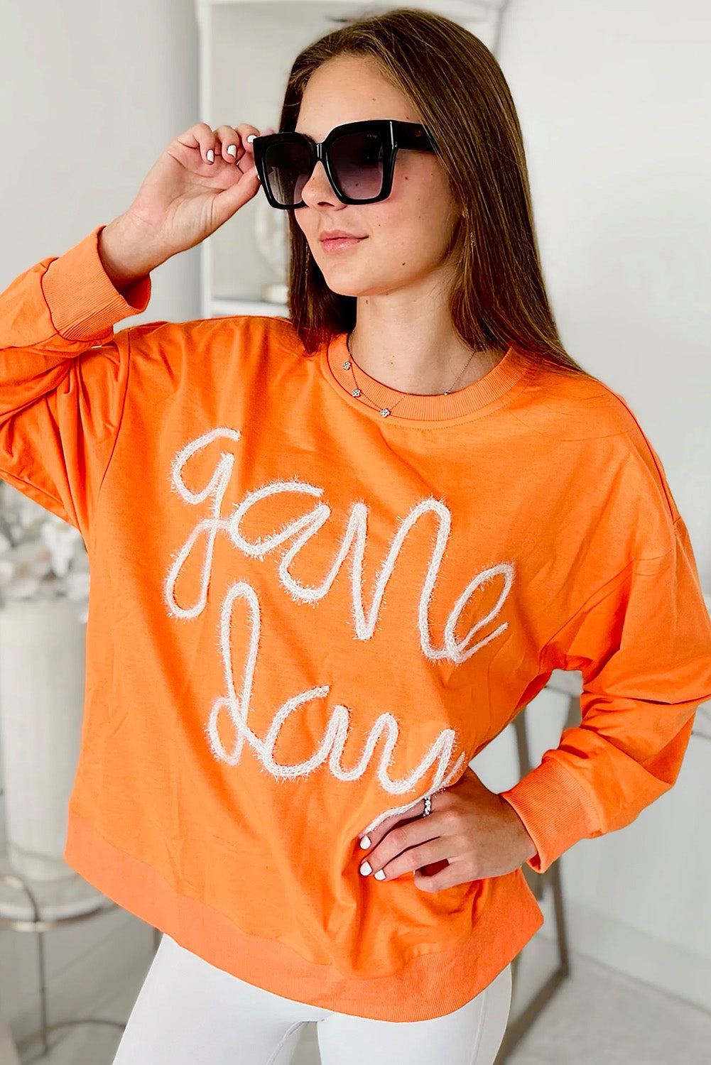 Carrot Contrast Game Day Graphic Casual Top