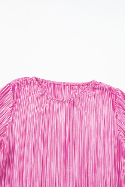 Bonbon Pleated Luster Long Sleeve Blouse