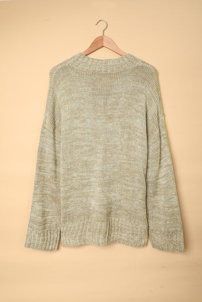 Gray V neck Drop Shoulder Knitted Sweater