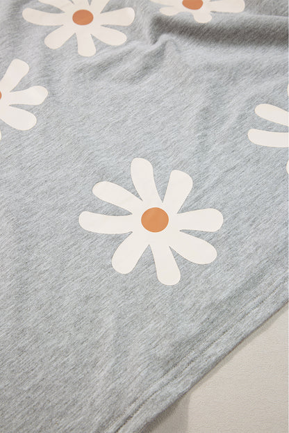 Camiseta casual estampada com flor margarida cinza