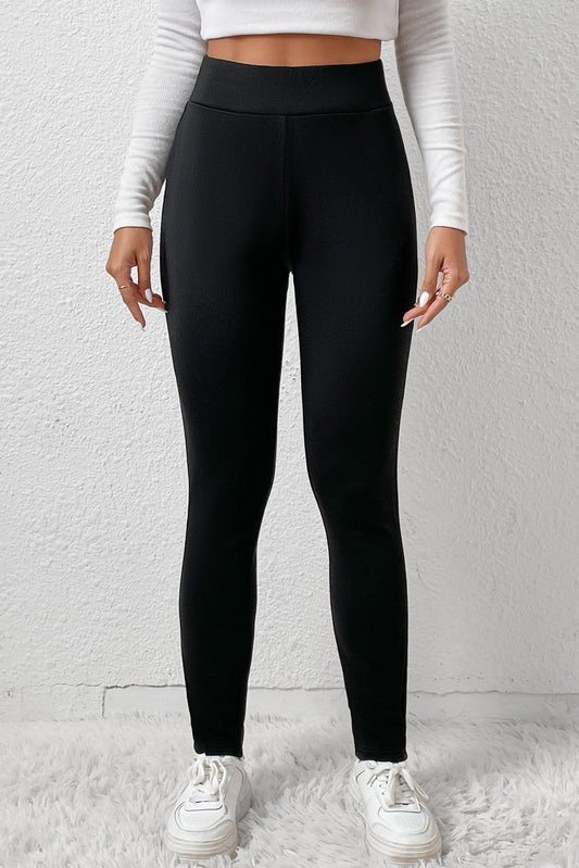 Leggings de cintura alta de inverno com forro de lã preto